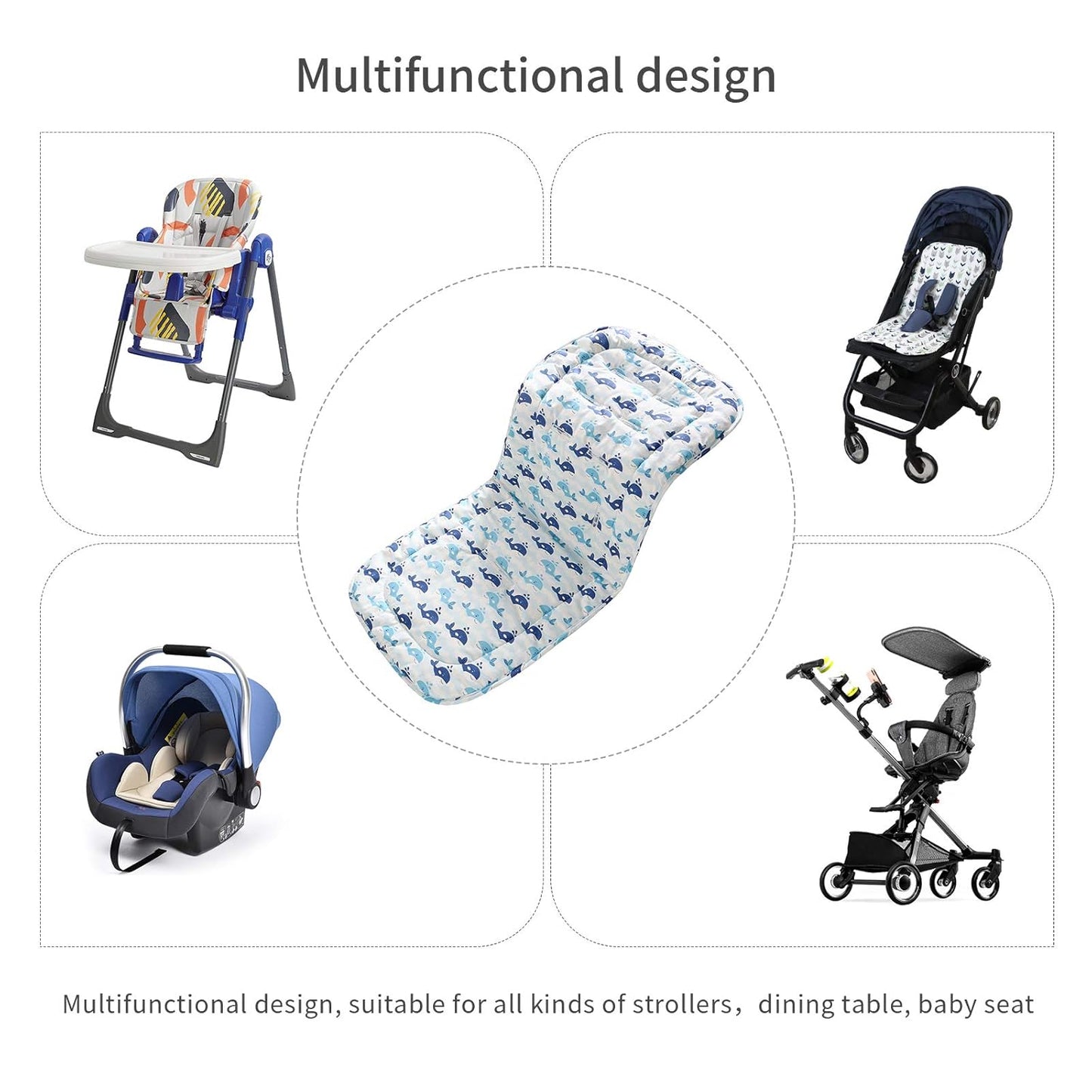 Baby Sitzauflage für Kinderwagen,Baby Sitzeinlage aus 100% Baumwolle Weiche und Reversible Autositz Kinderwagenauflage für Babyschale Buggy