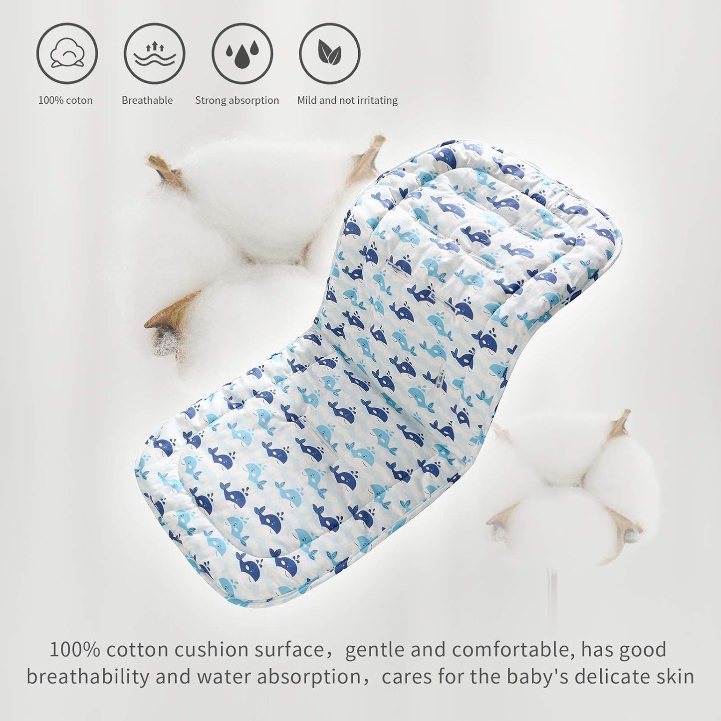 Baby Sitzauflage für Kinderwagen,Baby Sitzeinlage aus 100% Baumwolle Weiche und Reversible Autositz Kinderwagenauflage für Babyschale Buggy