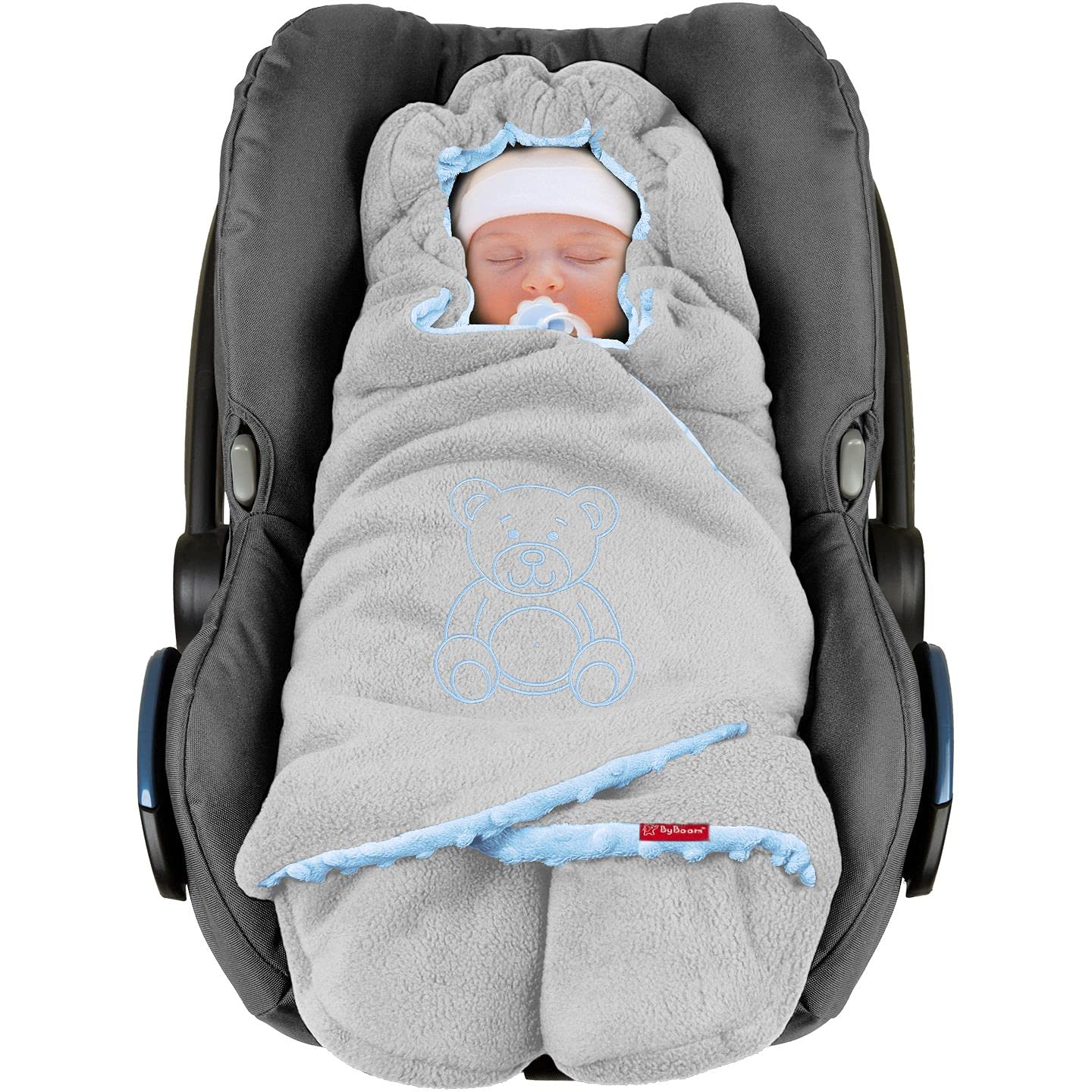 BYBOOM Baby Einschlagdecke für Babyschale, Universal Winter Decke/Kuscheldecke/Fußsack für Kindersitz, Kinderwagen oder Buggy, flauschig, kuschelig-warm, gemütlich und sehr weich