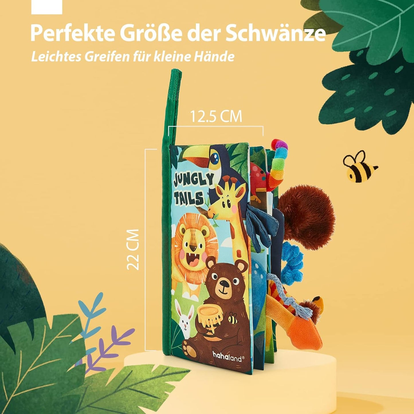 hahaland Baby Spielzeug Stoffbuch ab 0 3 6 Monate, Baby Buch Spielzeug ab 6 Monate, 3D Bilderbuch Stoffbücher Fühlbuch Knisterbuch ab 0 3 6 Monate, Quiet Book Geschenk für Jungen Mädchen