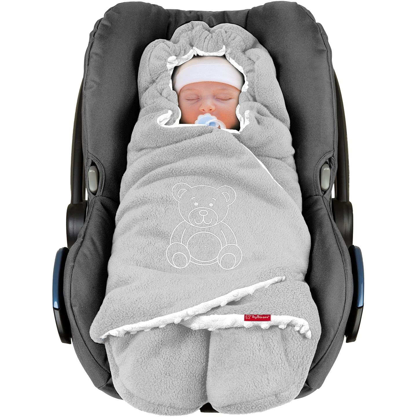 BYBOOM Baby Einschlagdecke für Babyschale, Universal Winter Decke/Kuscheldecke/Fußsack für Kindersitz, Kinderwagen oder Buggy, flauschig, kuschelig-warm, gemütlich und sehr weich