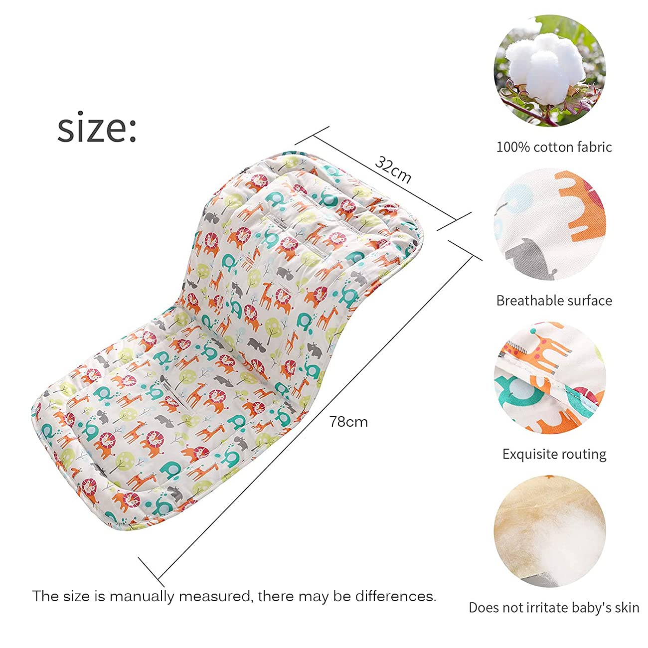 Baby Sitzauflage für Kinderwagen,Baby Sitzeinlage aus 100% Baumwolle Weiche und Reversible Autositz Kinderwagenauflage für Babyschale Buggy