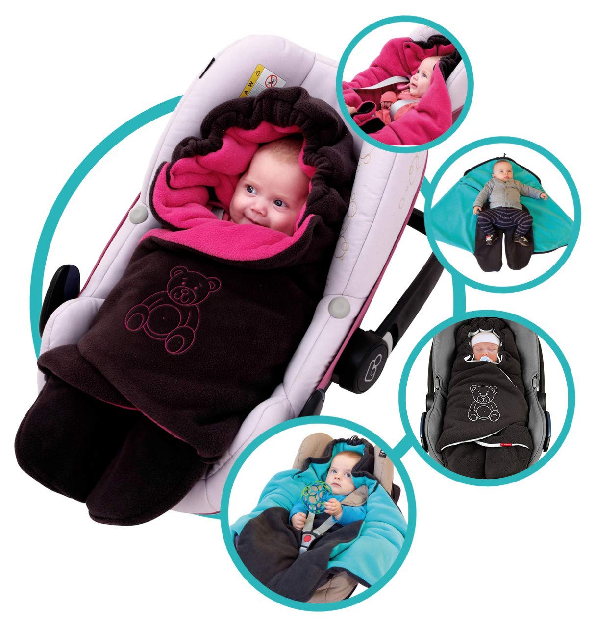 BYBOOM Baby Einschlagdecke für Babyschale, Universal Winter Decke/Kuscheldecke/Fußsack für Kindersitz, Kinderwagen oder Buggy, flauschig, kuschelig-warm, gemütlich und sehr weich