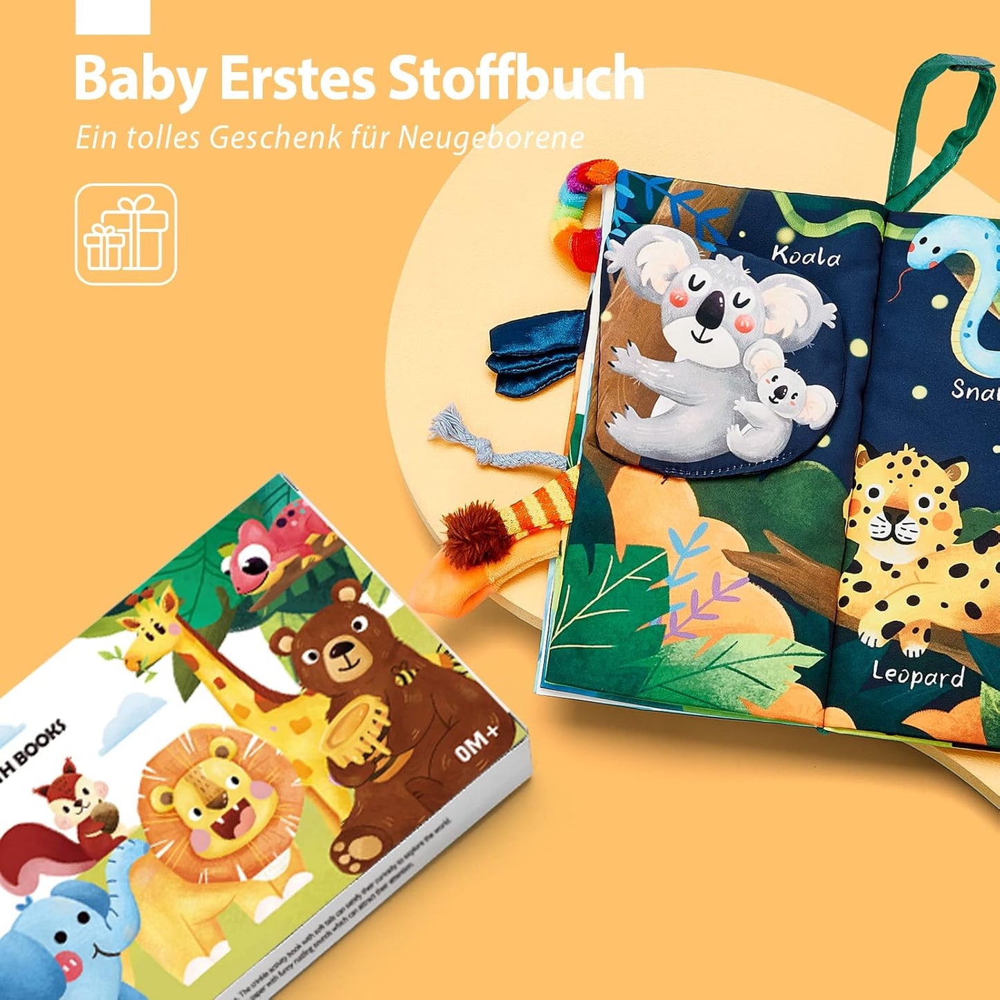 hahaland Baby Spielzeug Stoffbuch ab 0 3 6 Monate, Baby Buch Spielzeug ab 6 Monate, 3D Bilderbuch Stoffbücher Fühlbuch Knisterbuch ab 0 3 6 Monate, Quiet Book Geschenk für Jungen Mädchen
