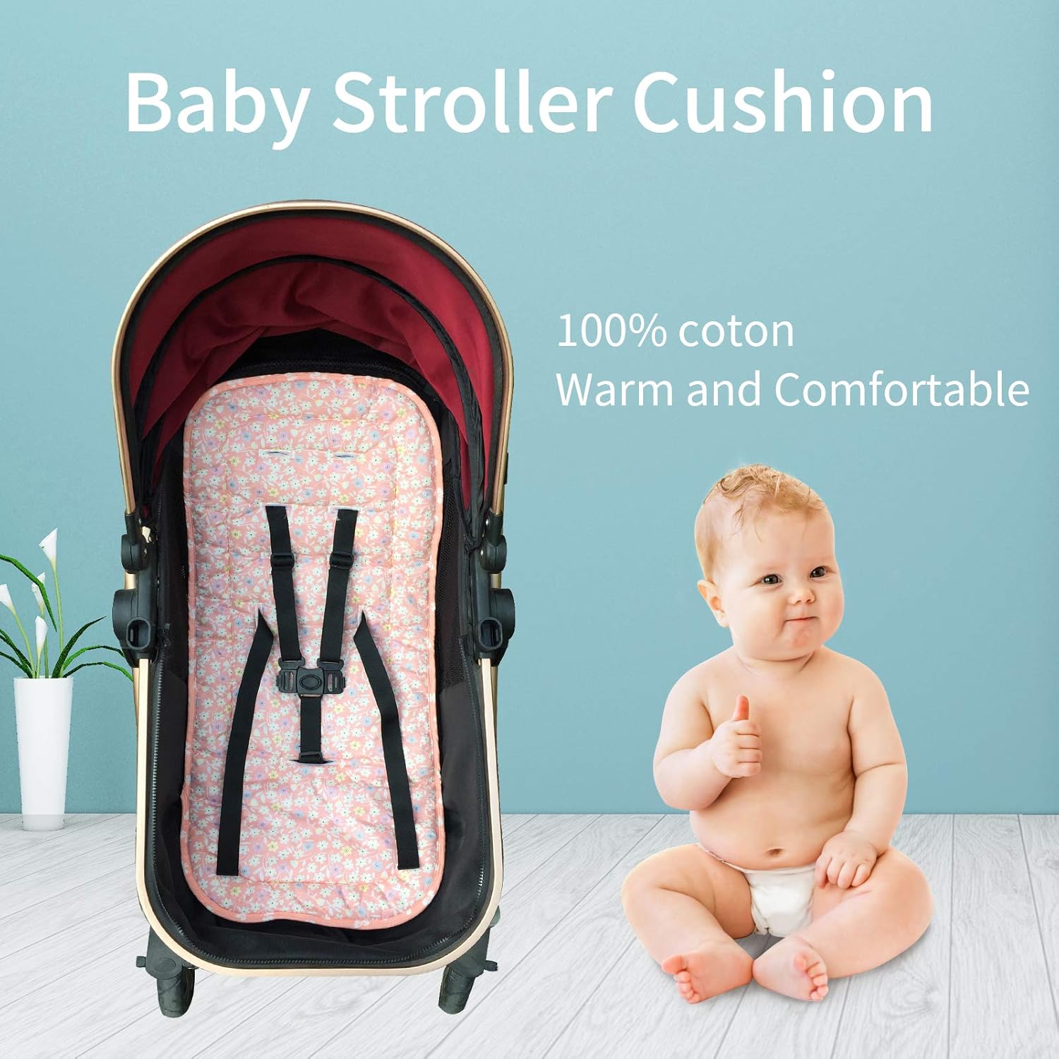Baby Sitzauflage für Kinderwagen,Baby Sitzeinlage aus 100% Baumwolle Weiche und Reversible Autositz Kinderwagenauflage für Babyschale Buggy