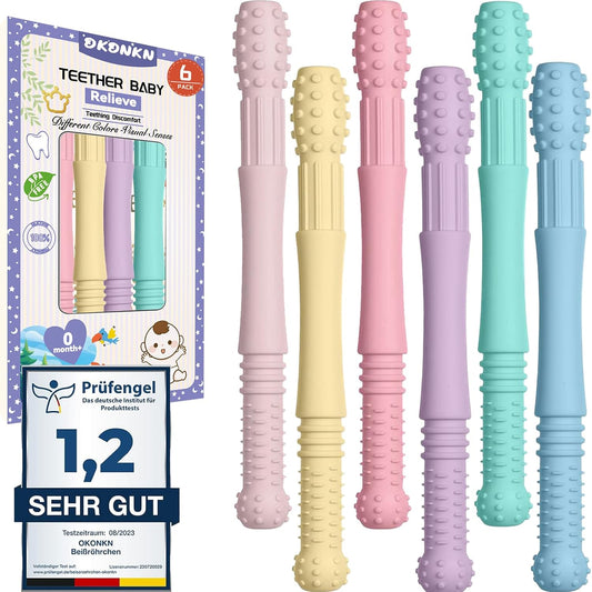 Beißröhrchen Zahnungshilfe Beißring Baby Bpa-Frei Silikon 6 Stück Us-Cpc Zugelassene Greifling (6 Stück)