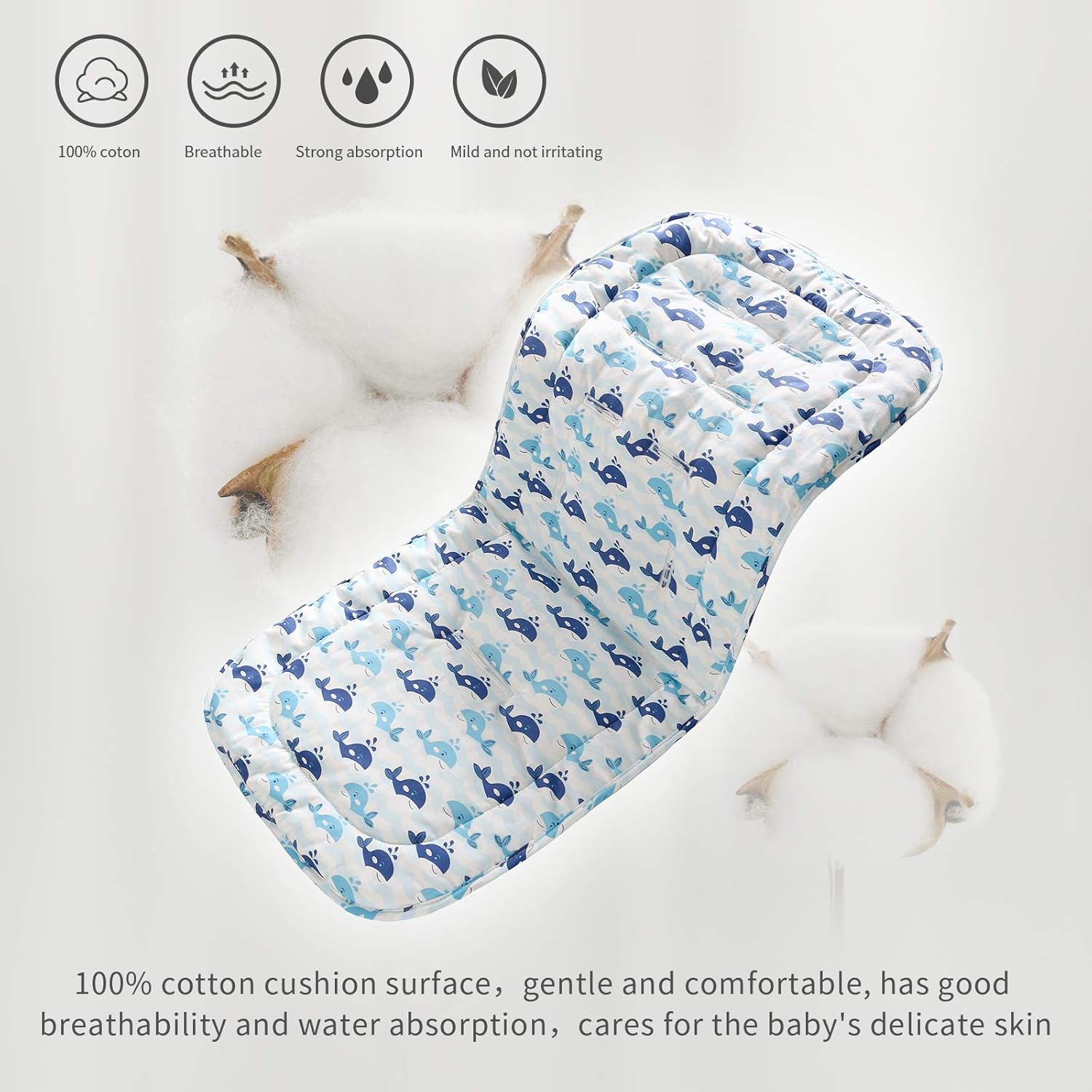 Baby Sitzauflage für Kinderwagen,Baby Sitzeinlage aus 100% Baumwolle Weiche und Reversible Autositz Kinderwagenauflage für Babyschale Buggy