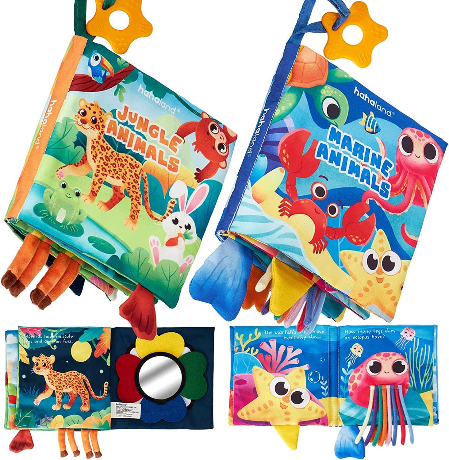 hahaland Baby Spielzeug Stoffbuch ab 0 3 6 Monate, Baby Buch Spielzeug ab 6 Monate, 3D Bilderbuch Stoffbücher Fühlbuch Knisterbuch ab 0 3 6 Monate, Quiet Book Geschenk für Jungen Mädchen
